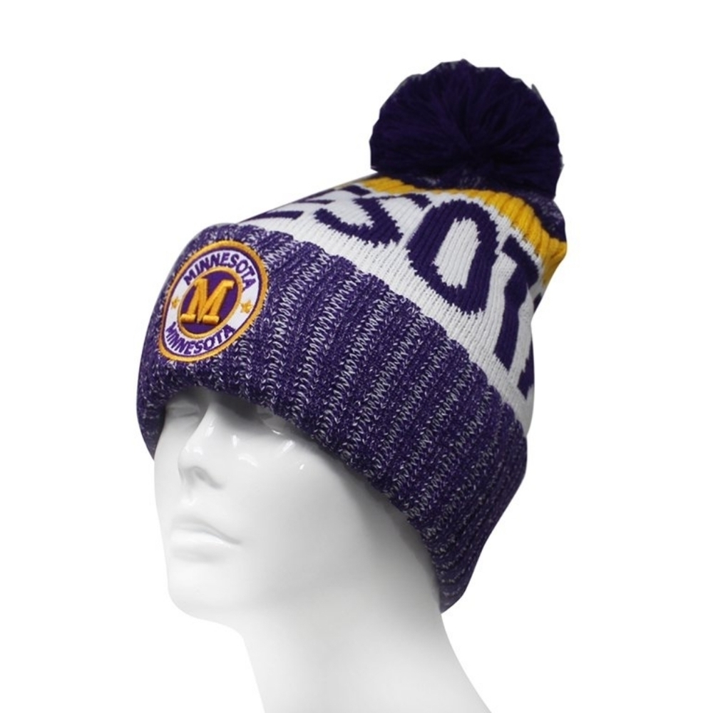 Minnesota Men's Winter Knit Landmark Patch Pom Beanie (Purple/Gold)